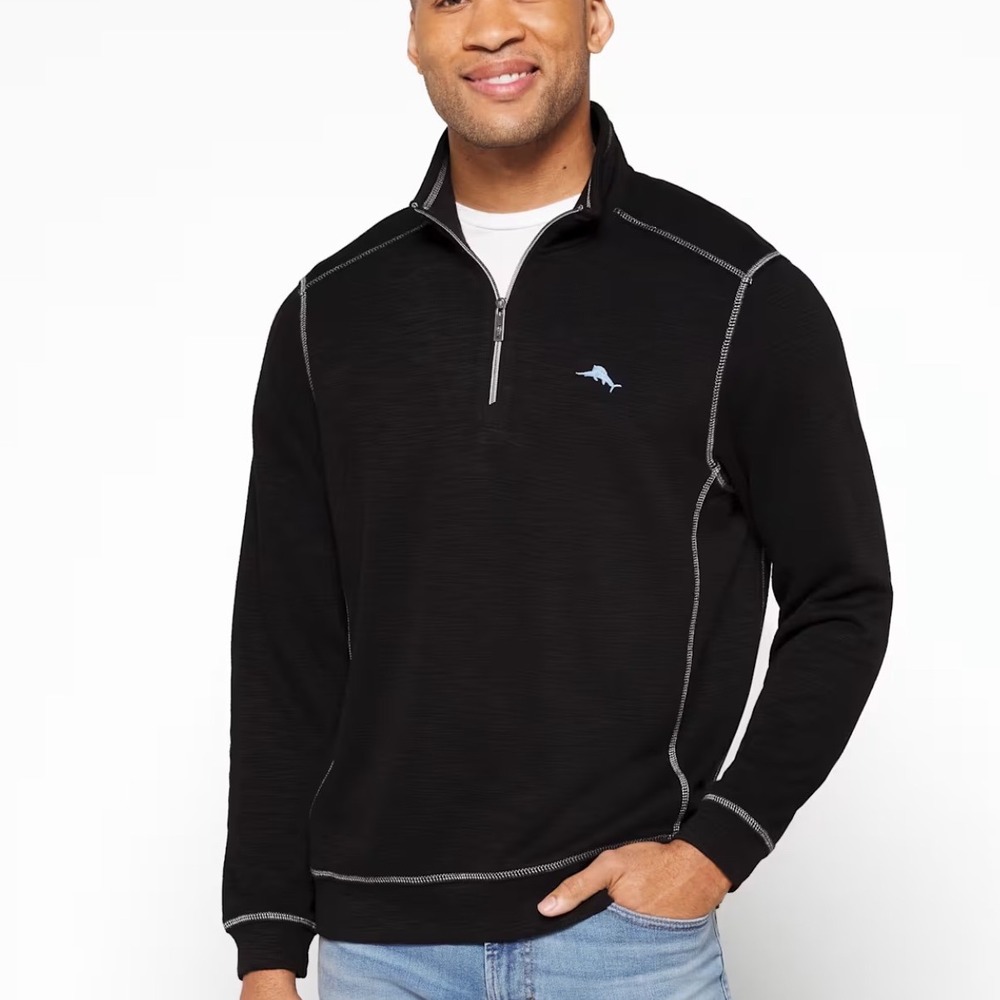Tommy‎ Bahama Tobago Bay Half Zip Sweatshirt Black Size Medium New With Tags